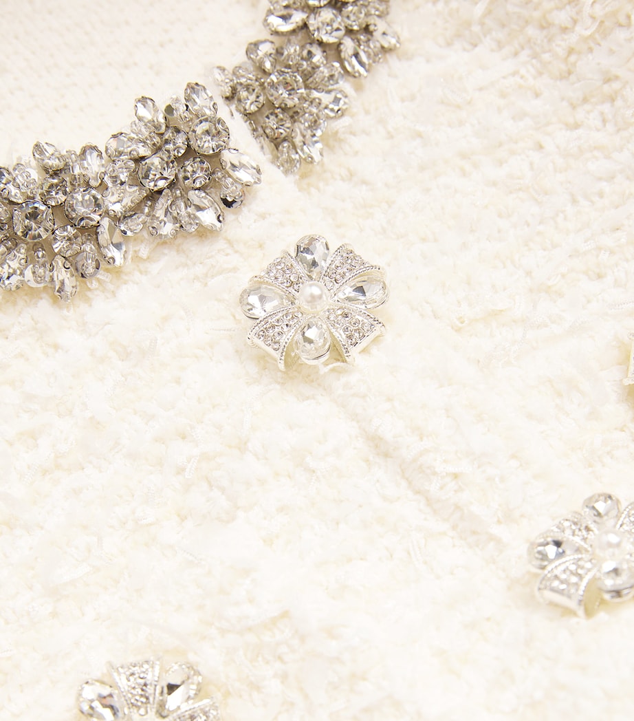 Self-Portrait Ivory Bouclé Embellished Cardigan