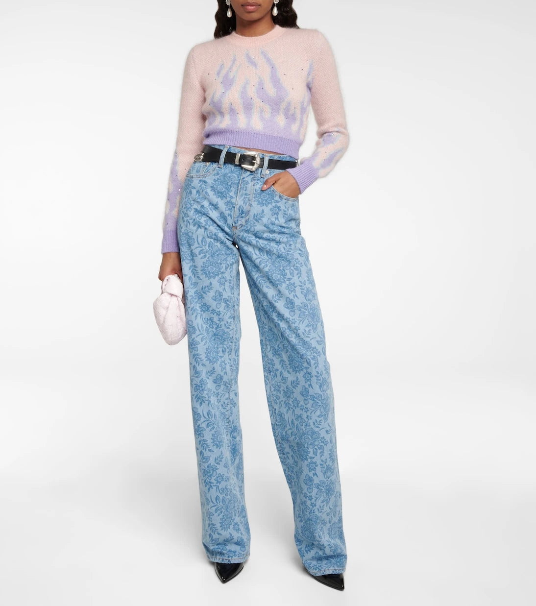 Alessandra Rich - Embellished jacquard mohair-blend sweater