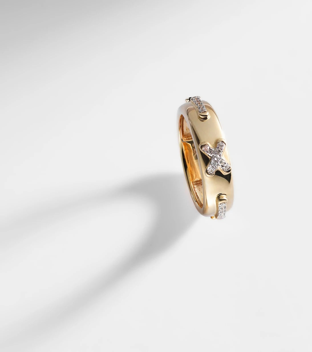 Stone and Strand - Diamond Cross Stitch 14kt gold ring with white diamonds