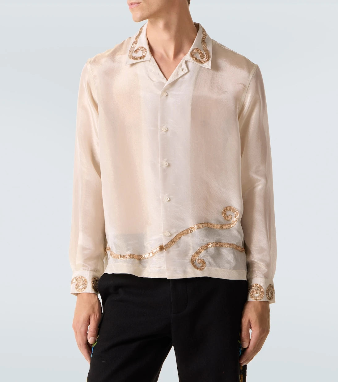 Bode - Lido appliqué semi-sheer shirt