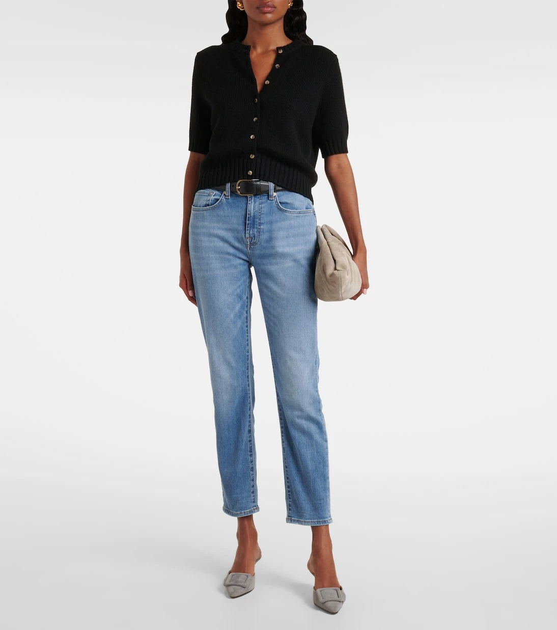 7 For All Mankind - جينز بقصة ضيقة وخصر متوسط الارتفاع