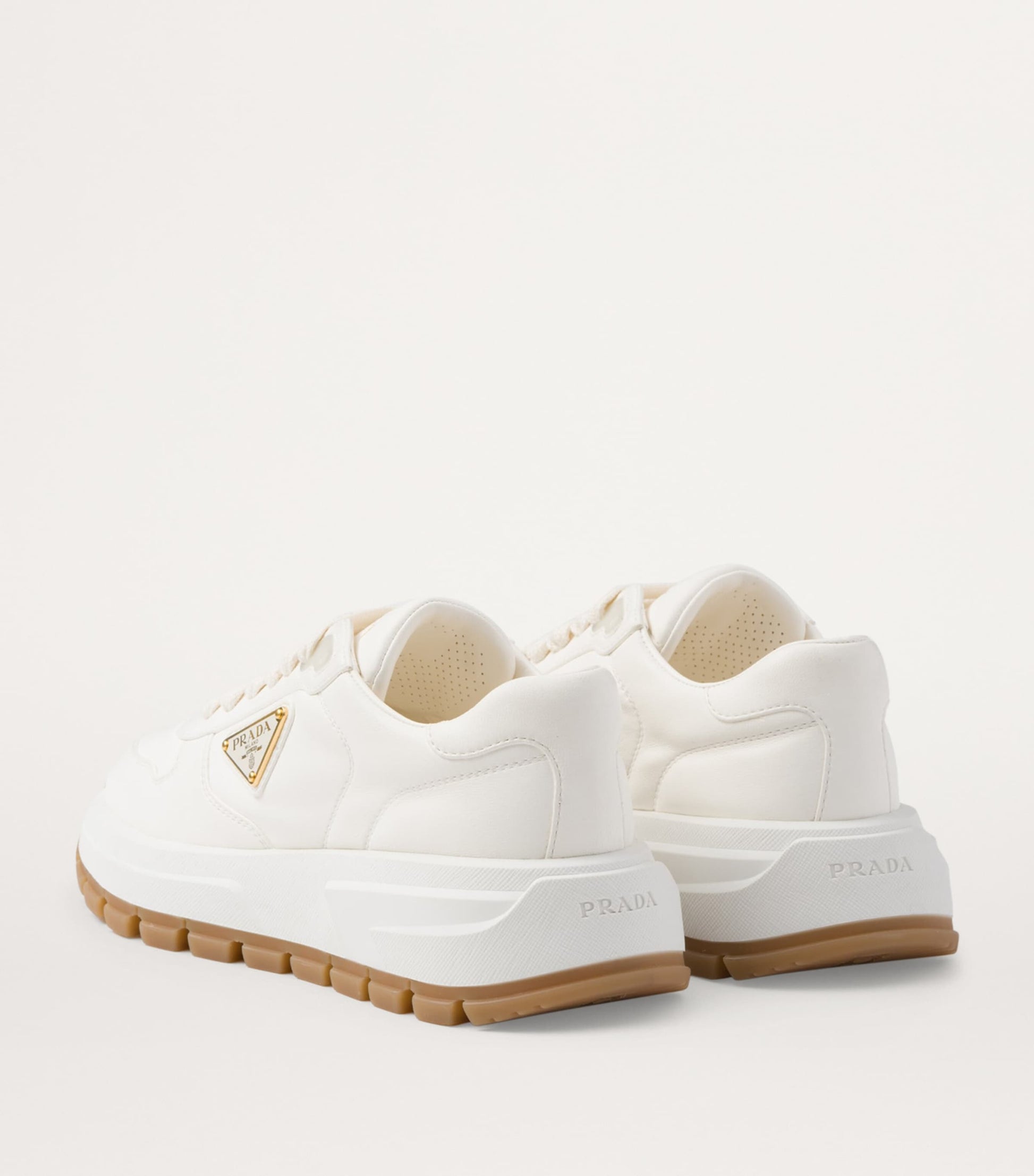 Prada Neutral Leather Triangle Sneakers