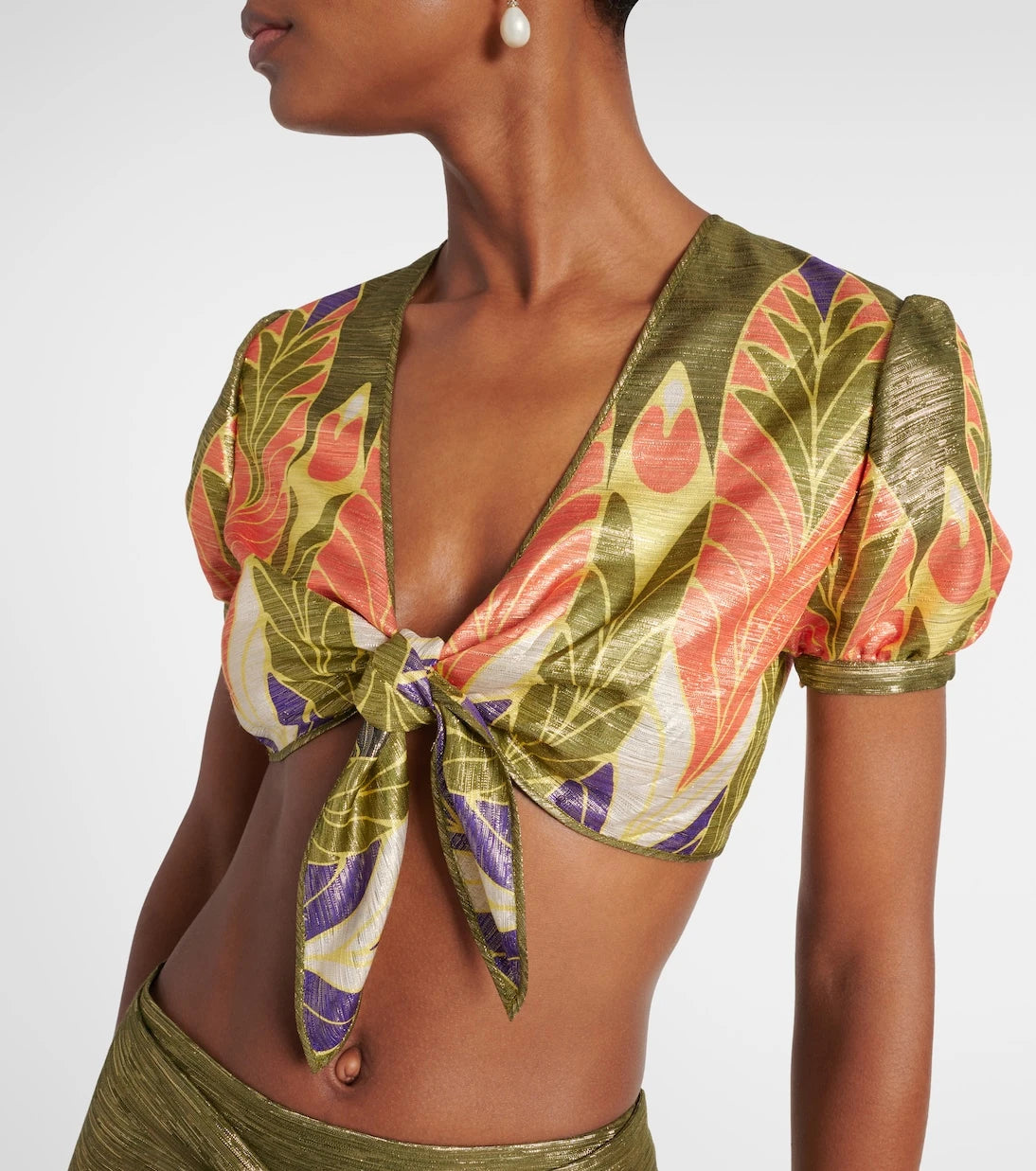 Valentino - Printed silk-blend crop top