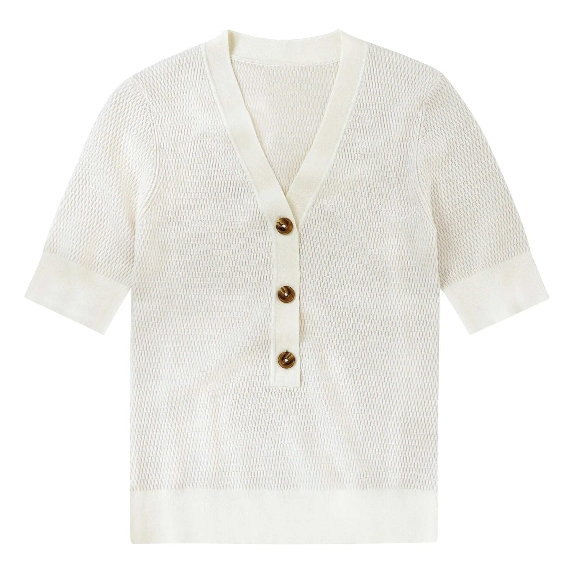 Closed - Short-sleeved V-neck polo shirt | Ivory