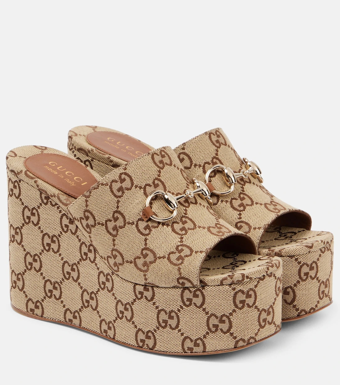 Gucci - Horsebit GG Canvas wedge mules