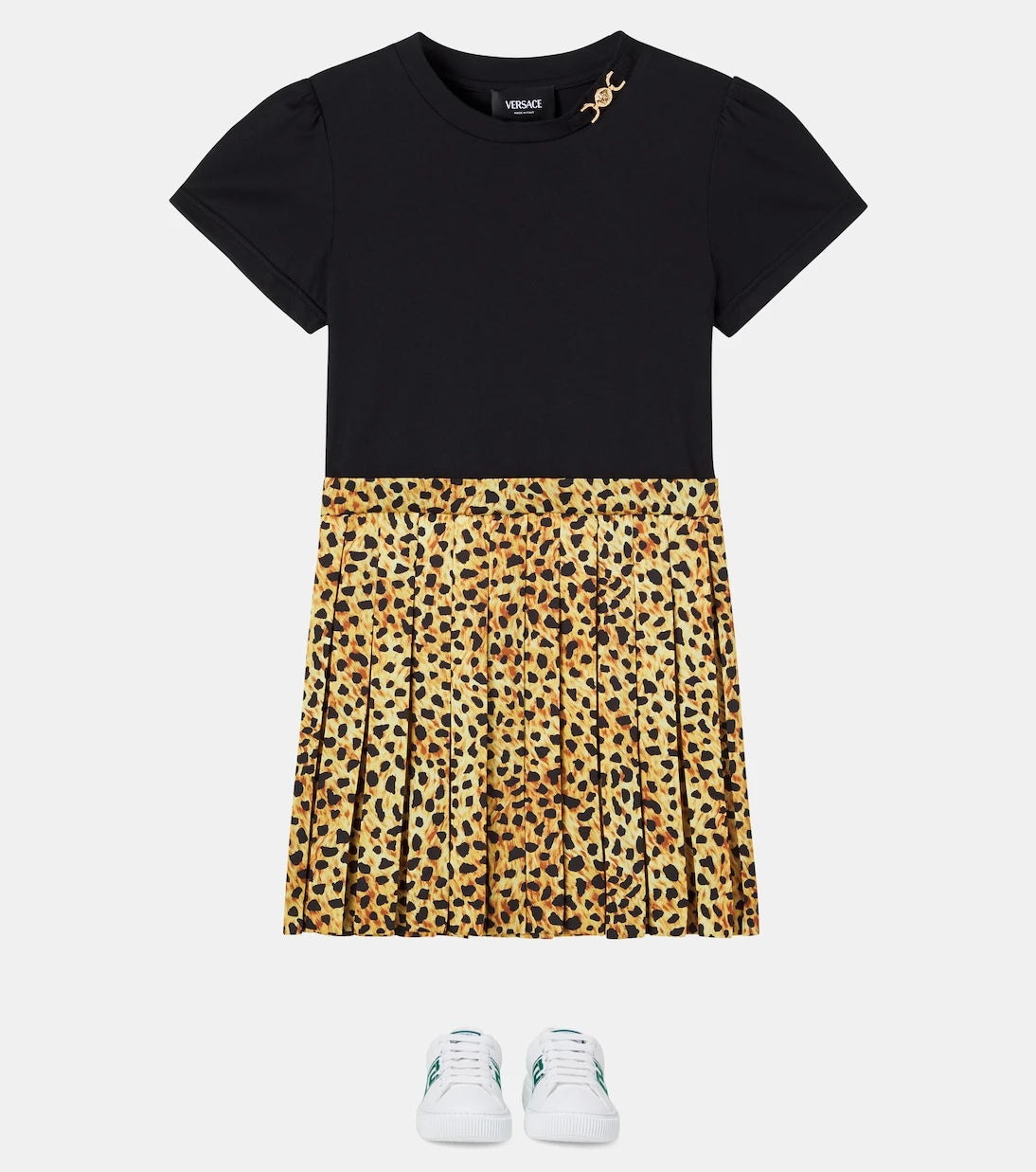 Versace Kids - فستان من القطن الجيرسيه والتول بنقشة جلد الفهد