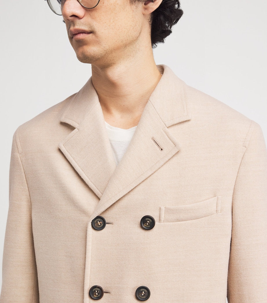 Eleventy Beige Wool Double-Breasted Pea Coat