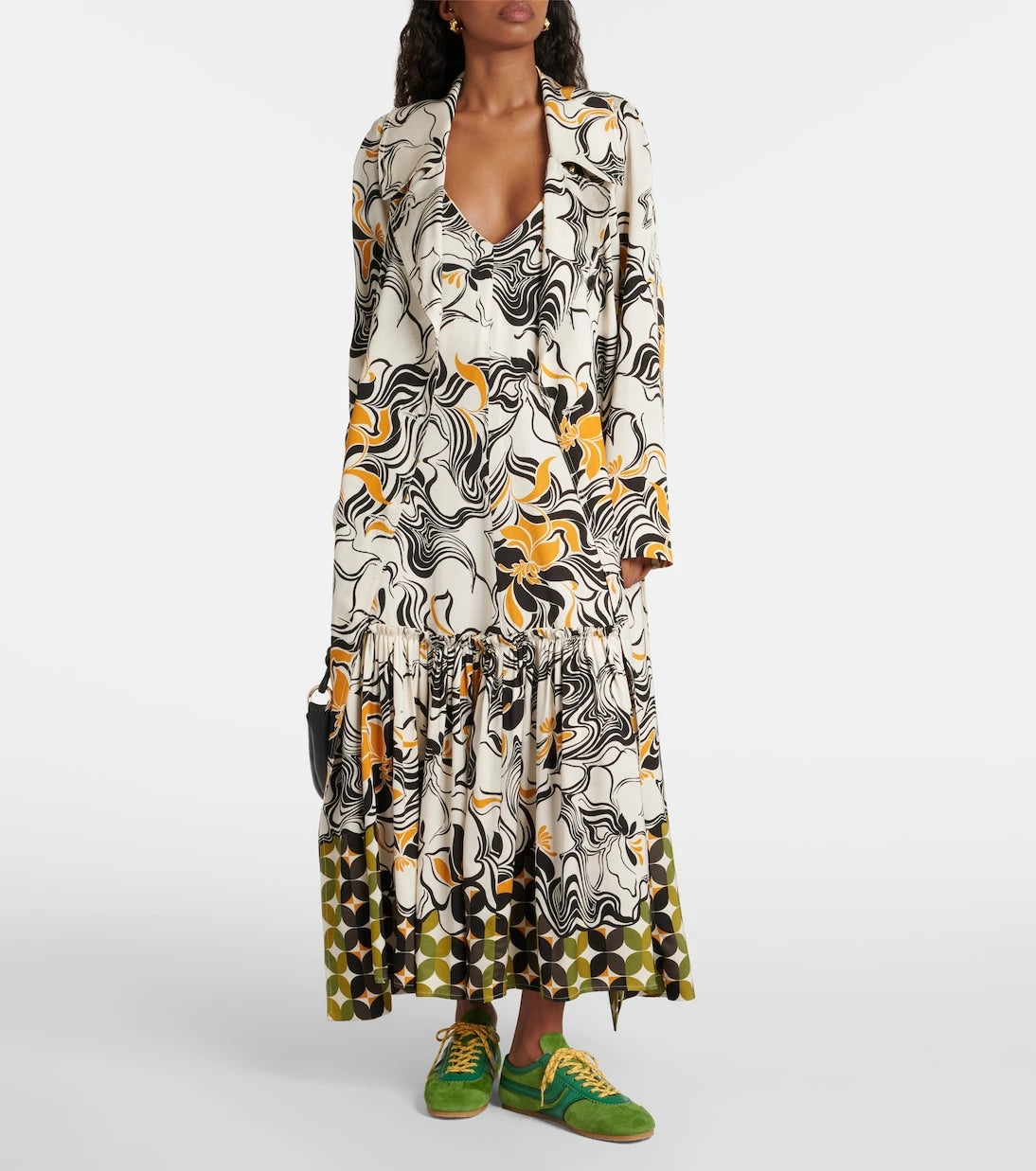 Dries Van Noten - Printed double-breasted satin coat