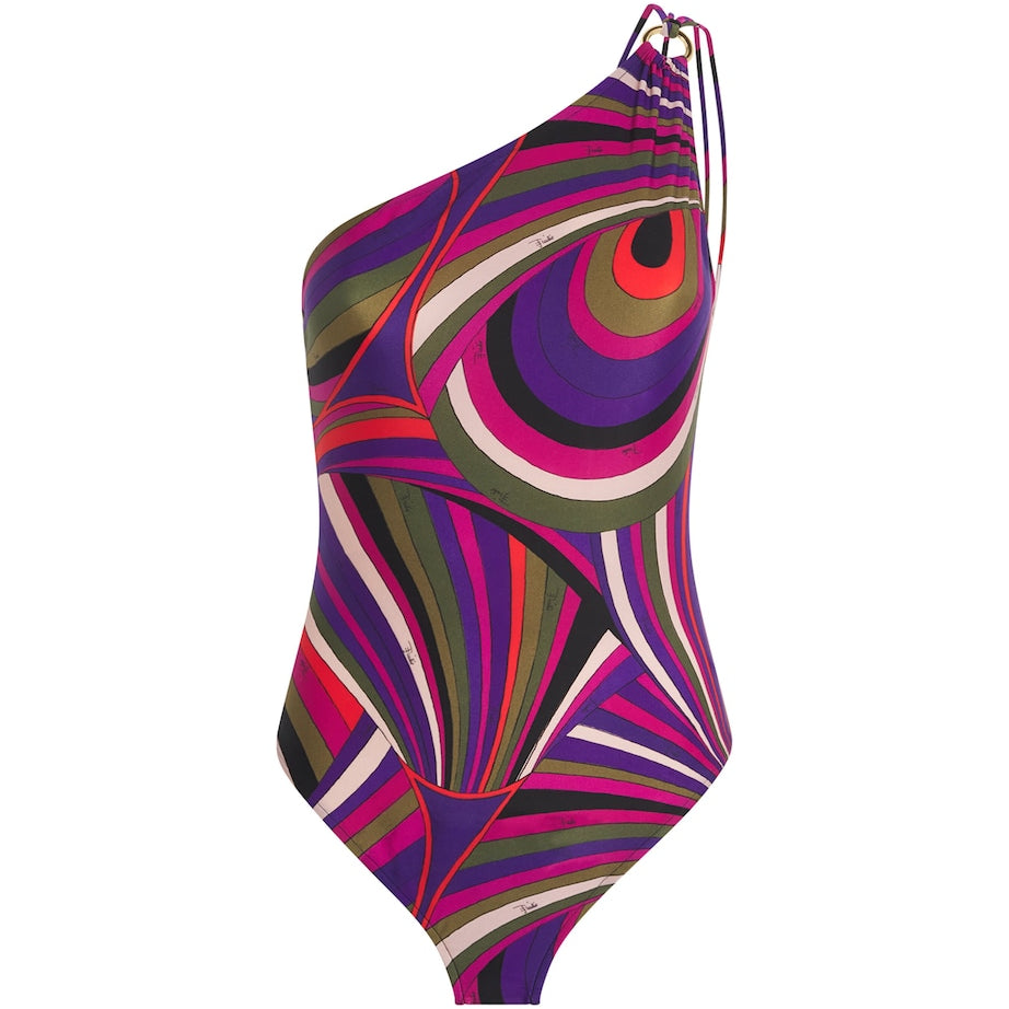PUCCI Multi One-Shoulder Printed Swimsuit