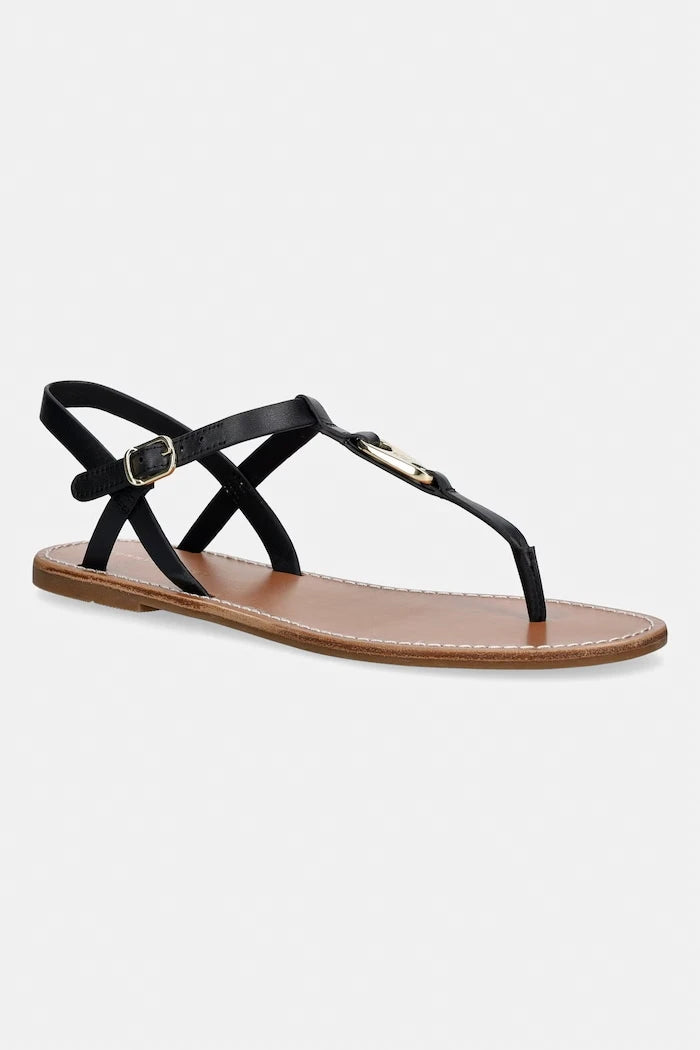Tommy Hilfiger düz tabanlı kadın deri sandalet LEATHER THONG SANDAL