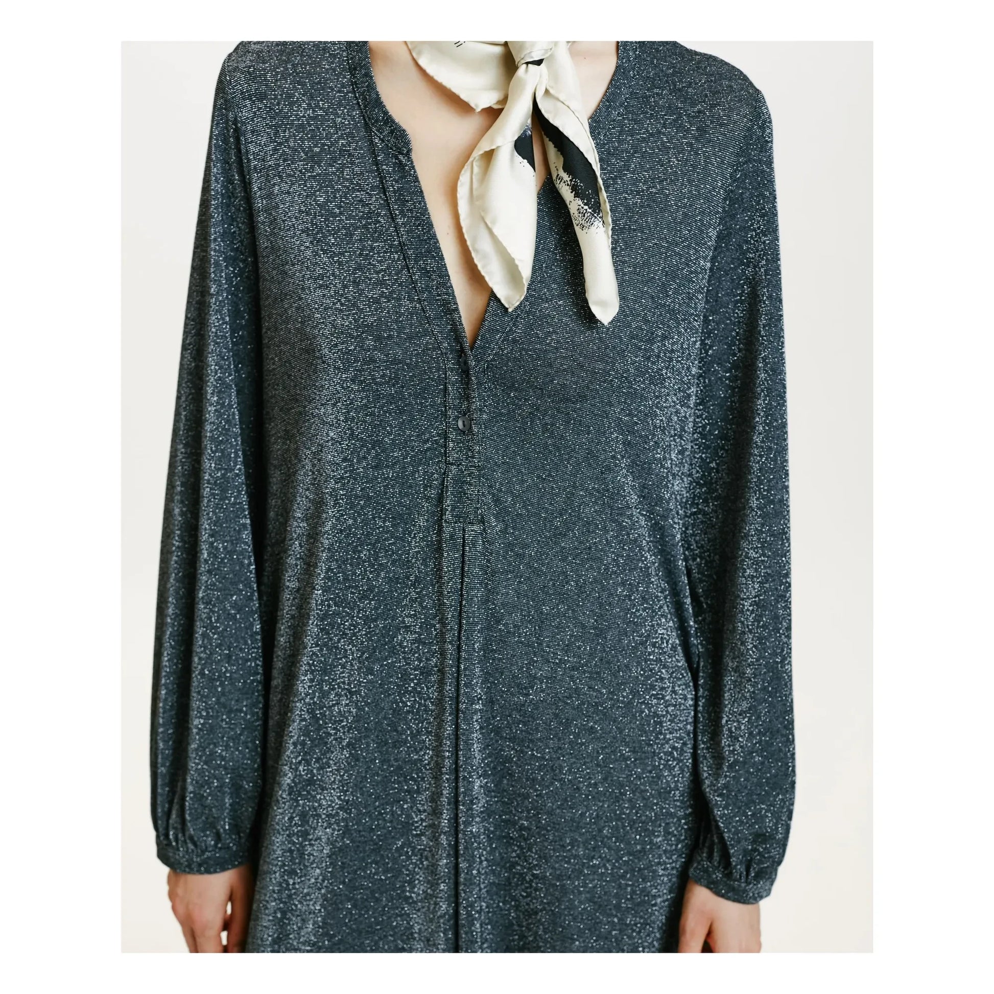 Momoni - Amede Metallic Dress | Silver grey