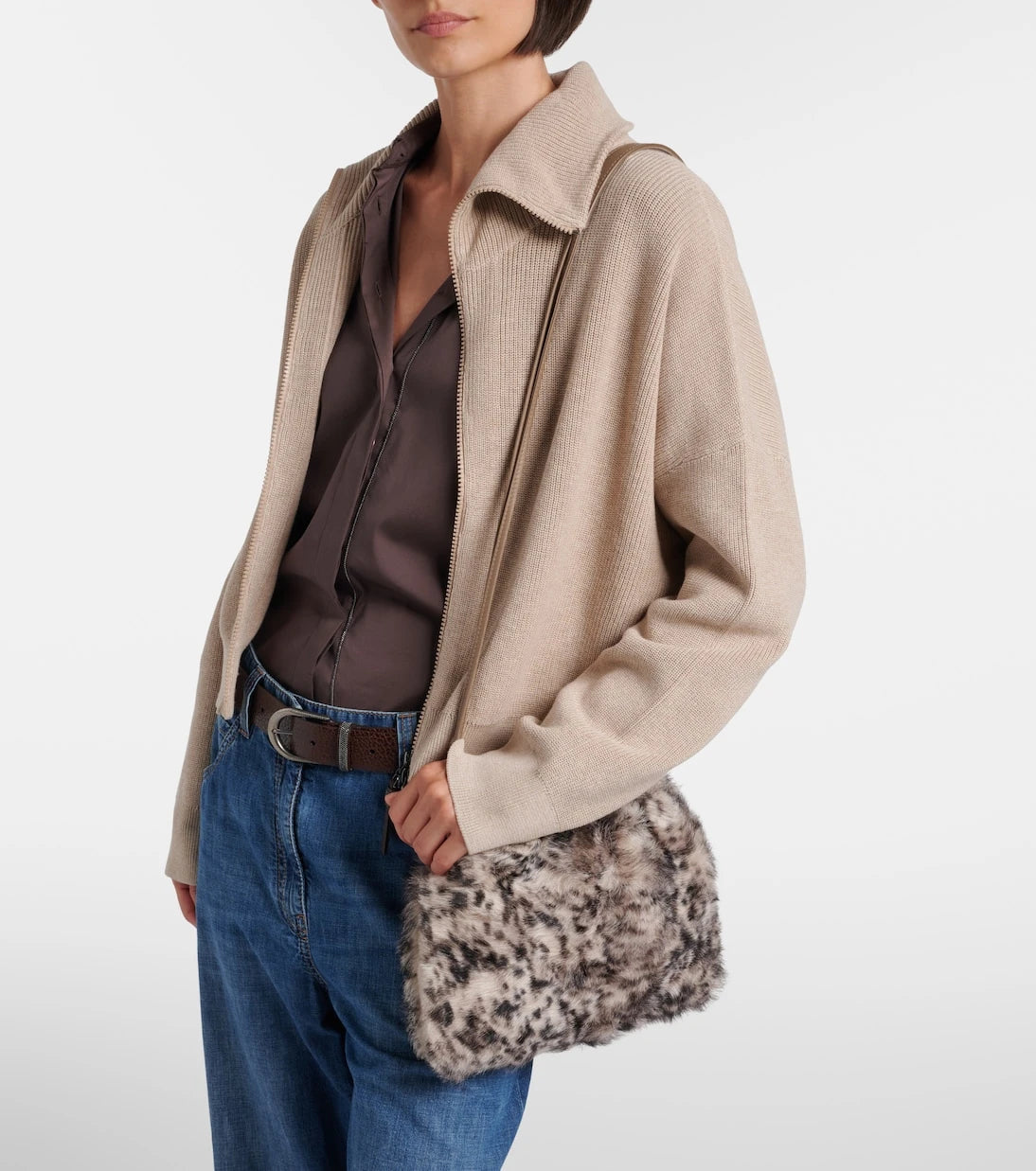 Brunello Cucinelli - Mellow Small lynx-print shearling shoulder bag