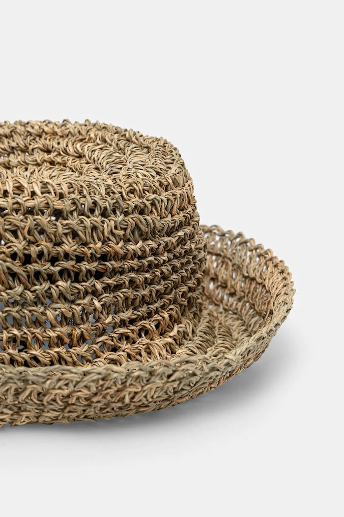 LE SH KA başlık örgü kumaştan kadın hasır şapka Straw Bucket Hat vol2