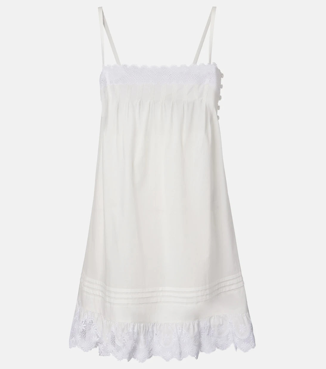 Saint Laurent - Lace-trimmed cotton slip dress