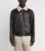 Mackage Brown Embossed-Leather Chance-NV Bomber Jacket