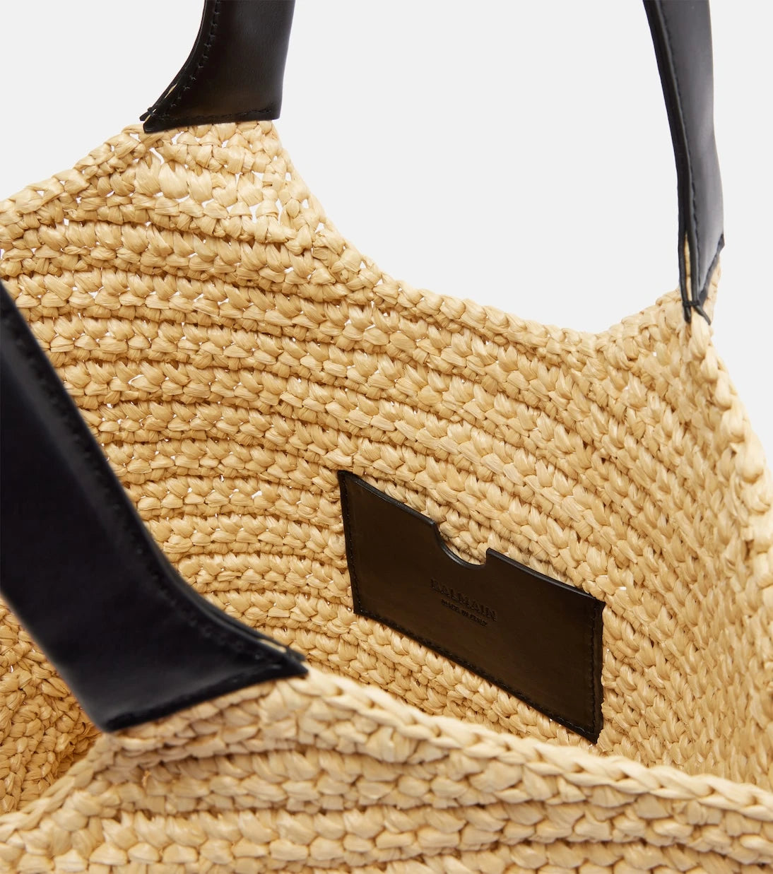 Balmain - Logo raffia-effect top-handle bag
