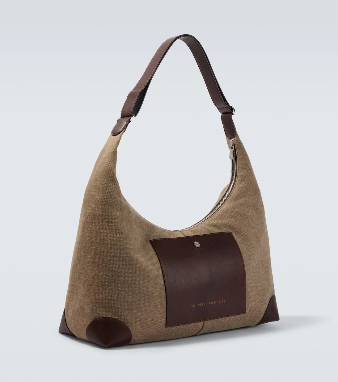Brunello Cucinelli - حقيبة كتف قماشية بحواف جلدية