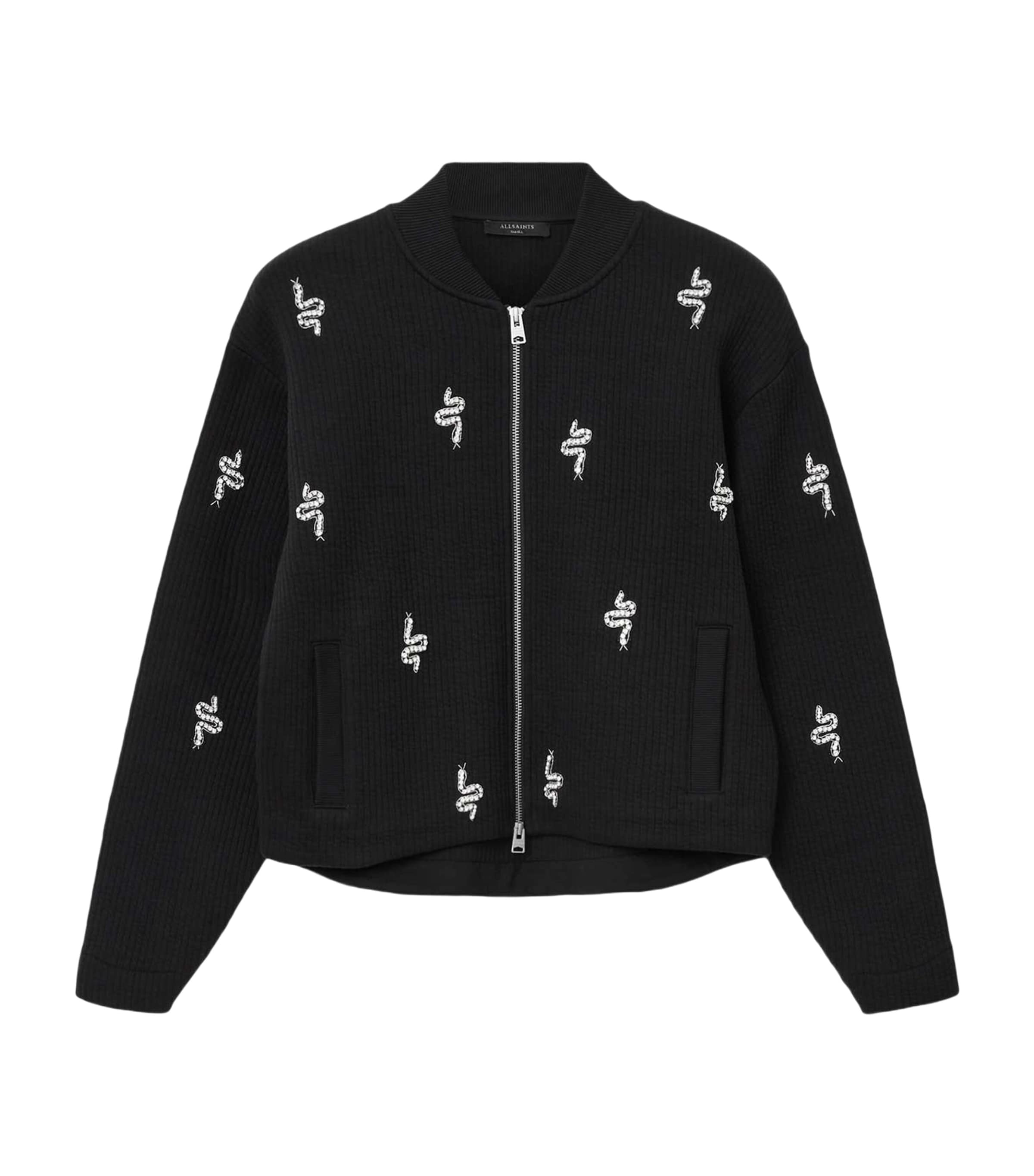 Black Embellished Rhea Bea Bomber Jacket