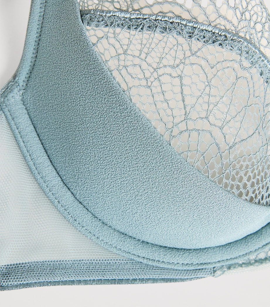 Grey Satin-Lace Plunge Bra