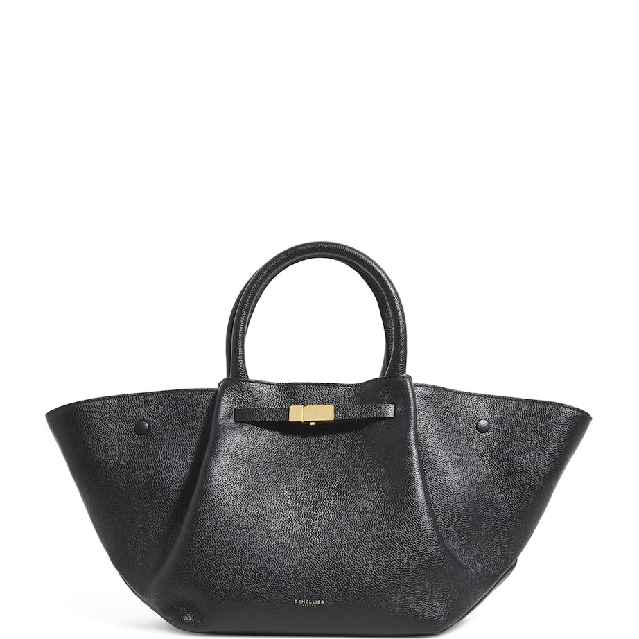 Midi Leather New York Tote Bag BLACK