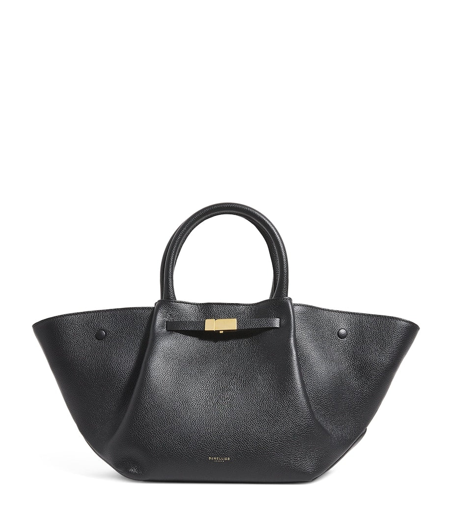 Midi Leather New York Tote Bag BLACK