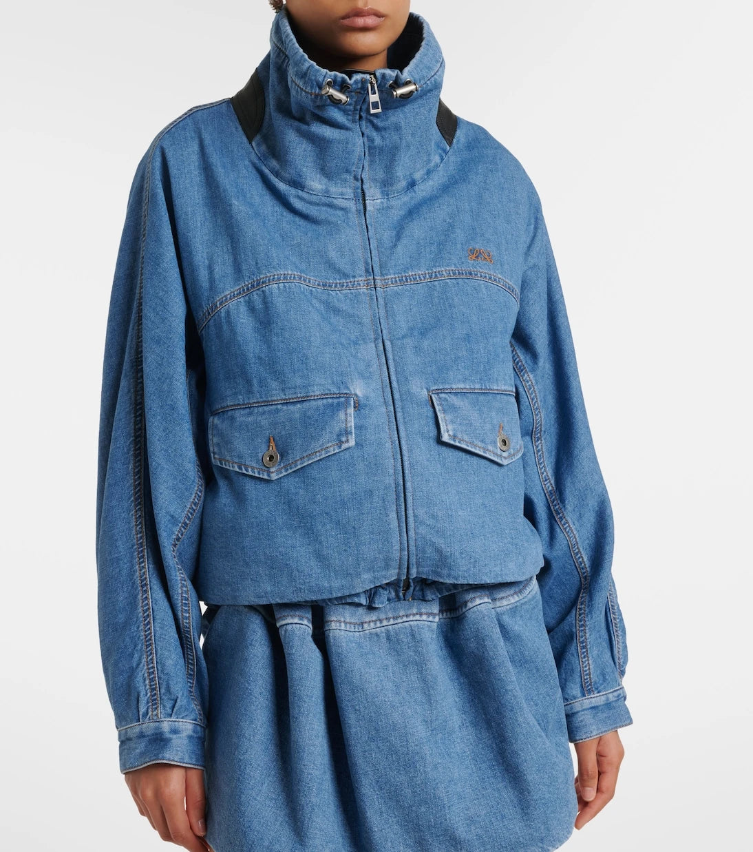 Loewe - Leather-trimmed denim jacket