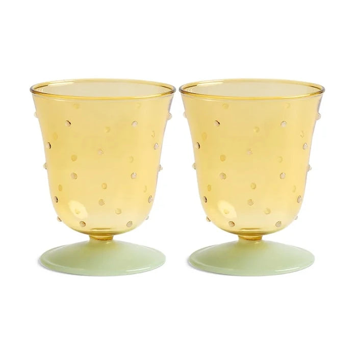 &k amsterdam cam noktalı sarı şarap kadehi seti 200 ml (2 parça)