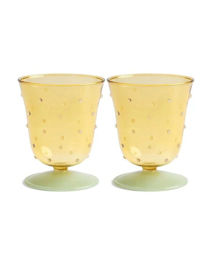 &k amsterdam cam noktalı sarı şarap kadehi seti 200 ml (2 parça)