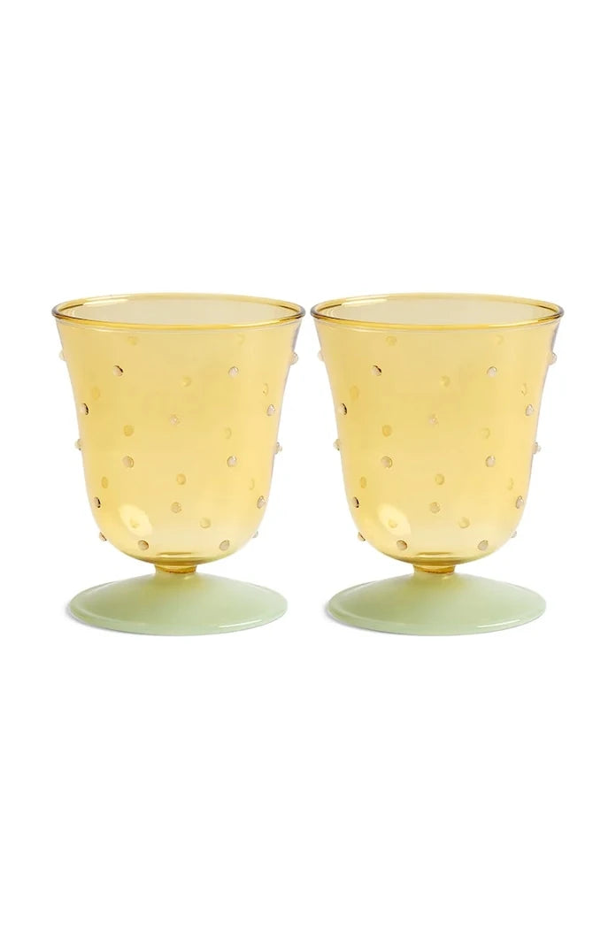 &k amsterdam cam noktalı sarı şarap kadehi seti 200 ml (2 parça)