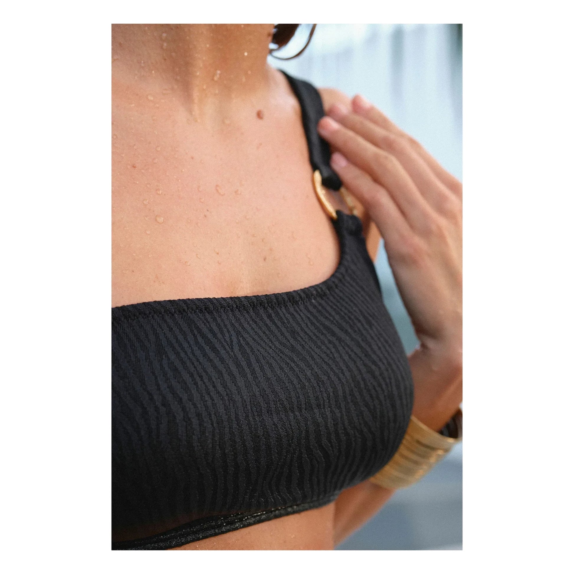 Fresh & Salt - Typha Zebra Asymmetrical Swimsuit Top | Black