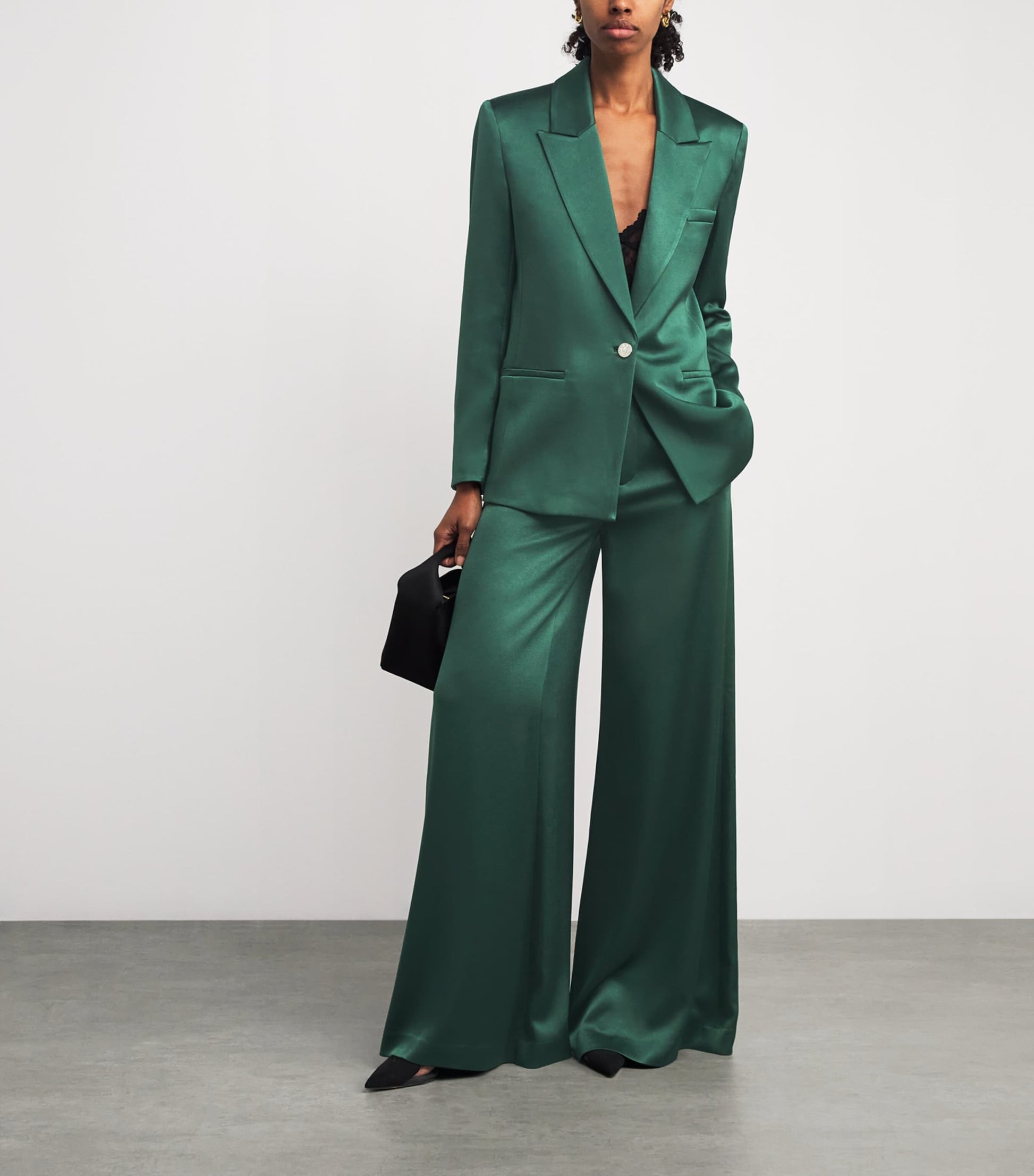 Alice+Olivia Green Satin Silas Blazer
