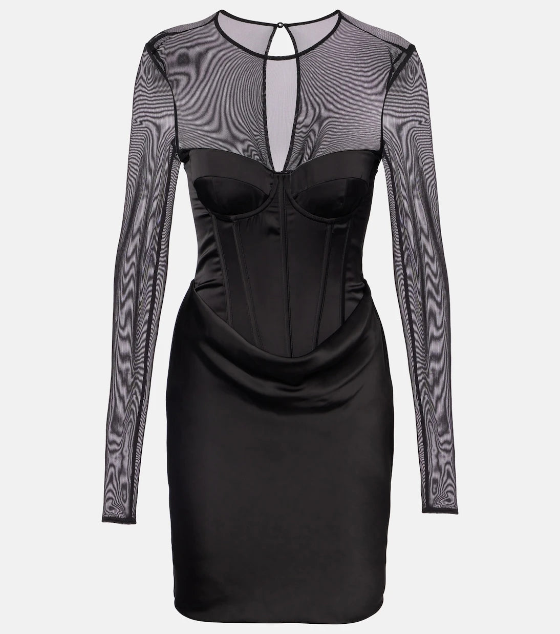 Rotate - Mesh-trimmed satin corset dress