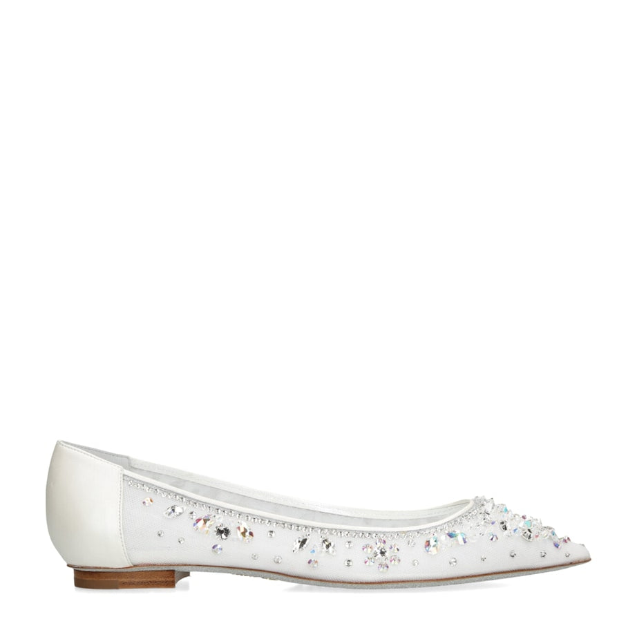 White Crystal-Embellished Ballet Flats