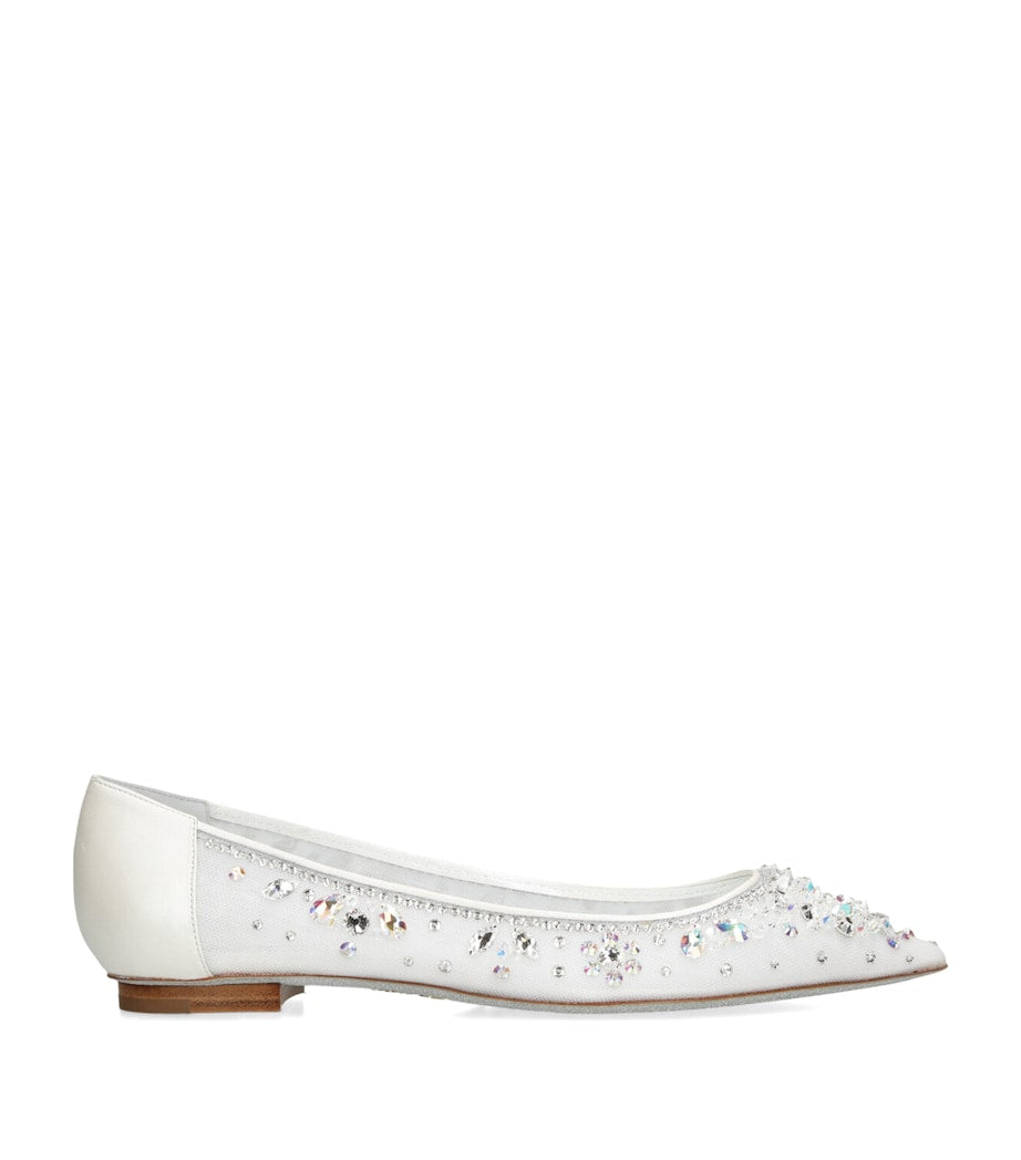 White Crystal-Embellished Ballet Flats