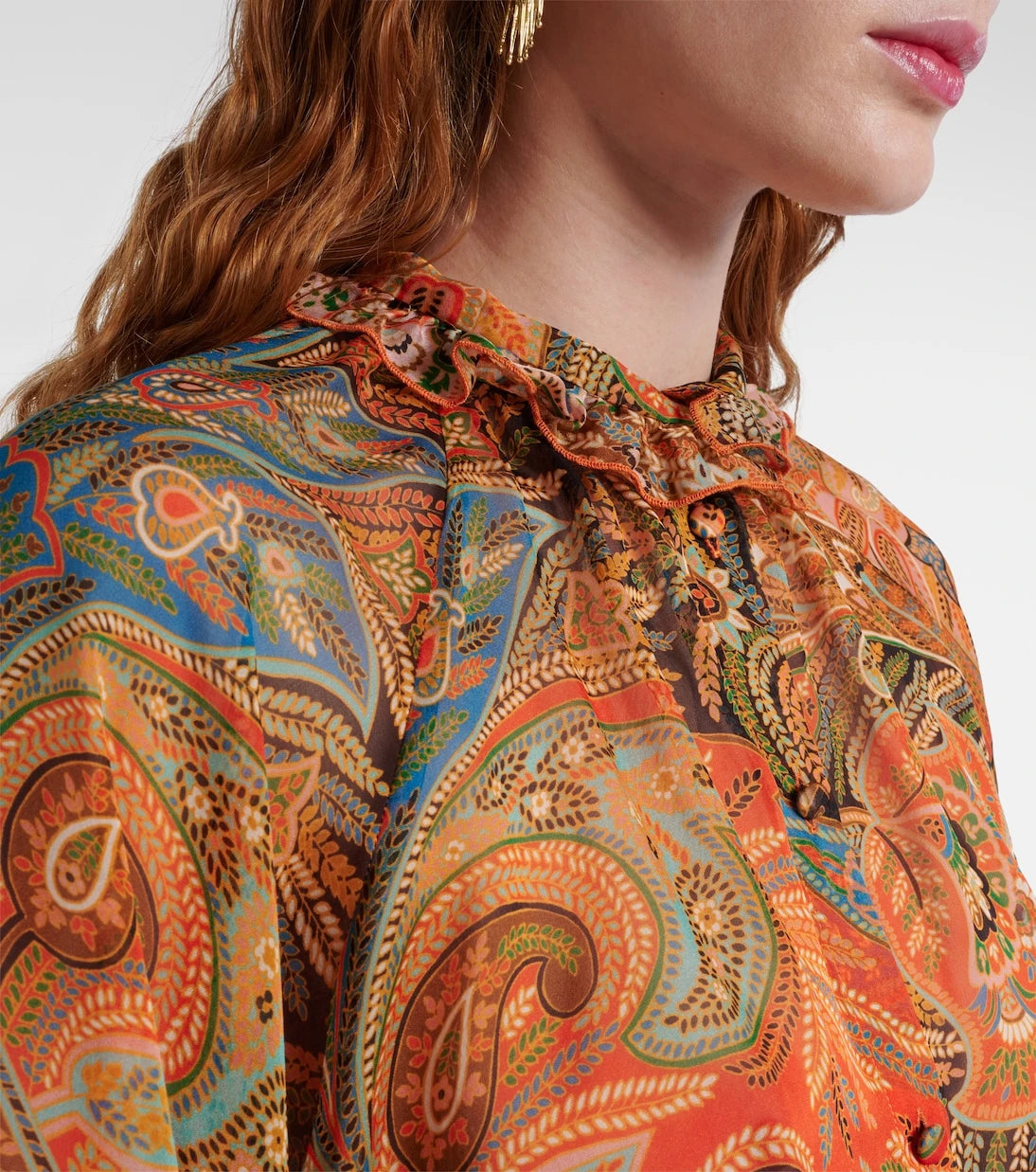 Etro - Printed ruffled silk shirt