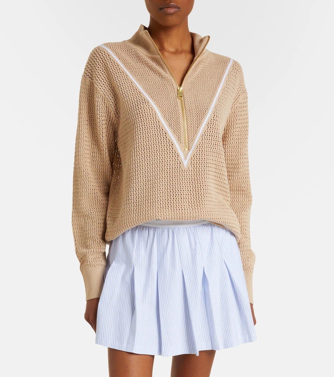 Varley - Calva open-knit cotton half-zip sweater
