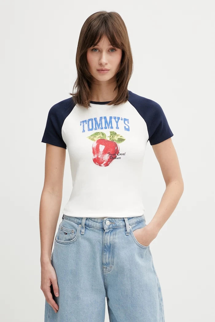 Tommy Jeans kadın pamuklu elastan tişört
