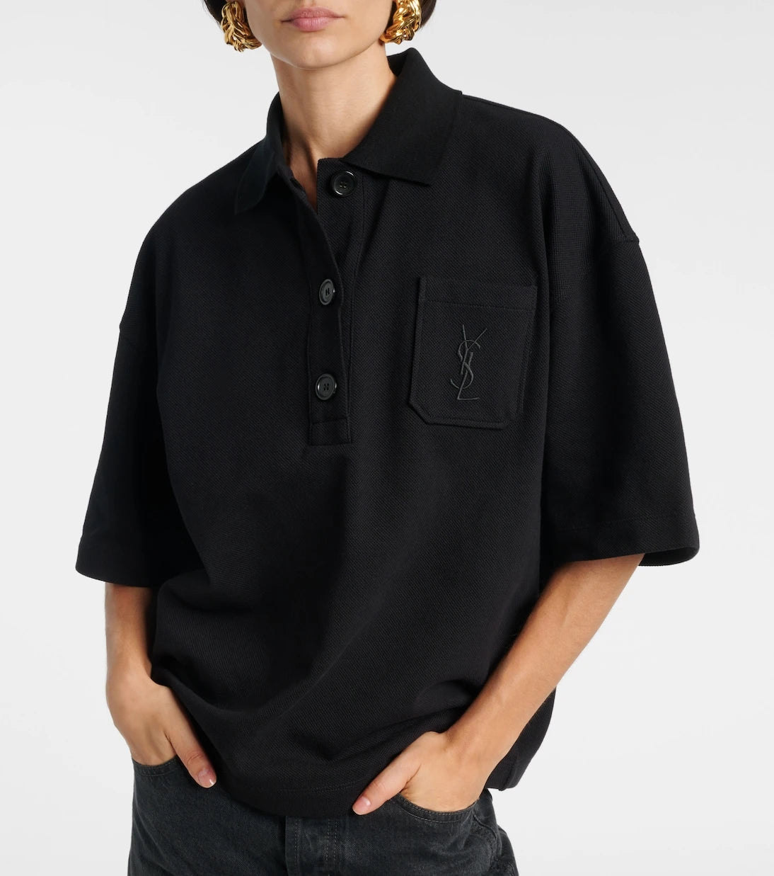Saint Laurent - Embroidered oversized cotton polo shirt