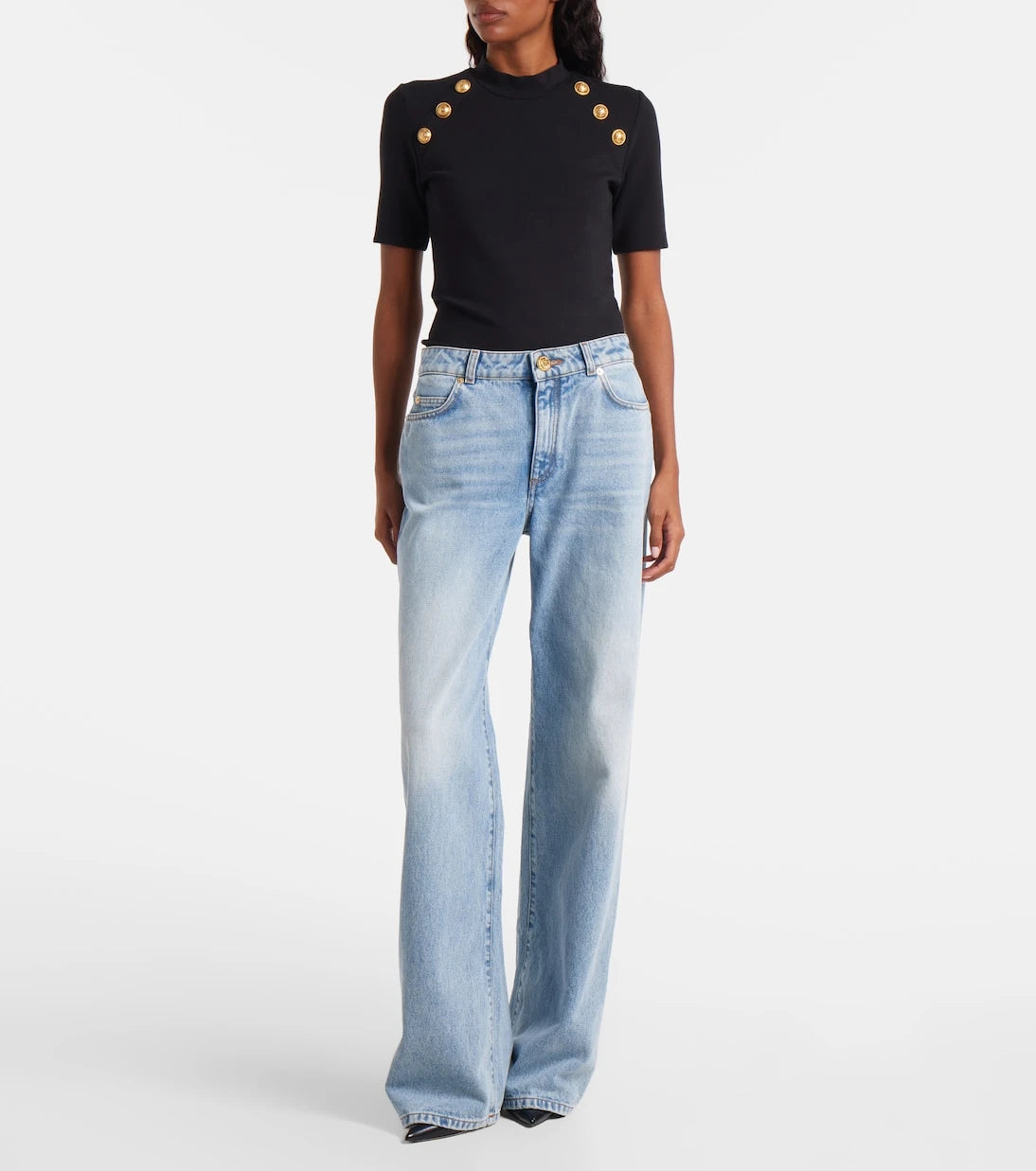 Balmain - جينز بقصة أرجل واسعة وخصر متوسط الارتفاع