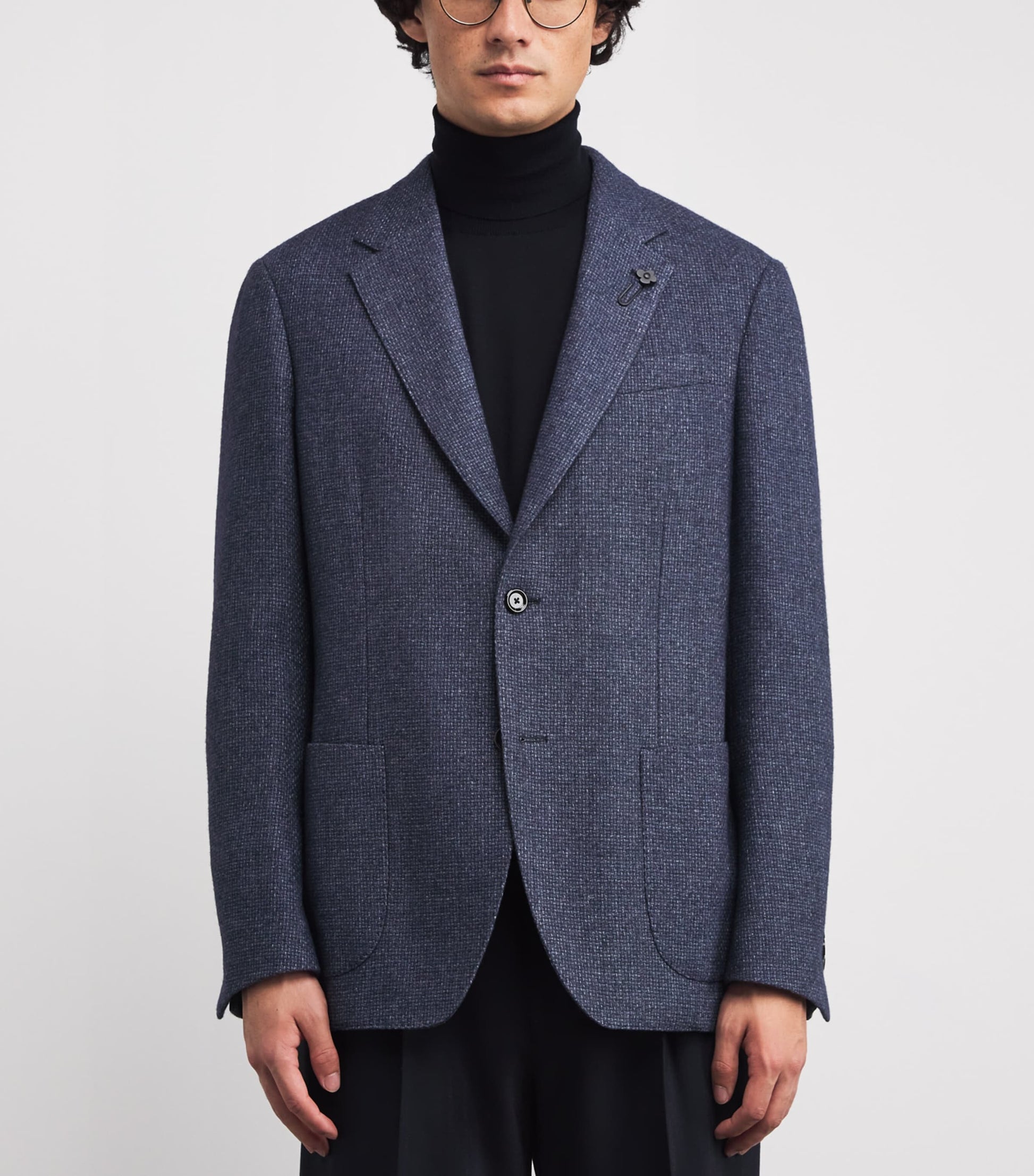 Lardini Navy Woven Single-Breasted Blazer
