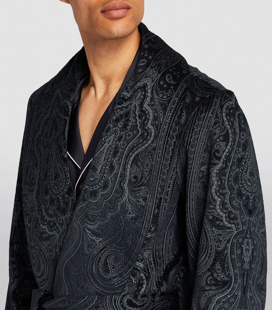 Silk-Lined Paisley Smoking Jacket NAVY