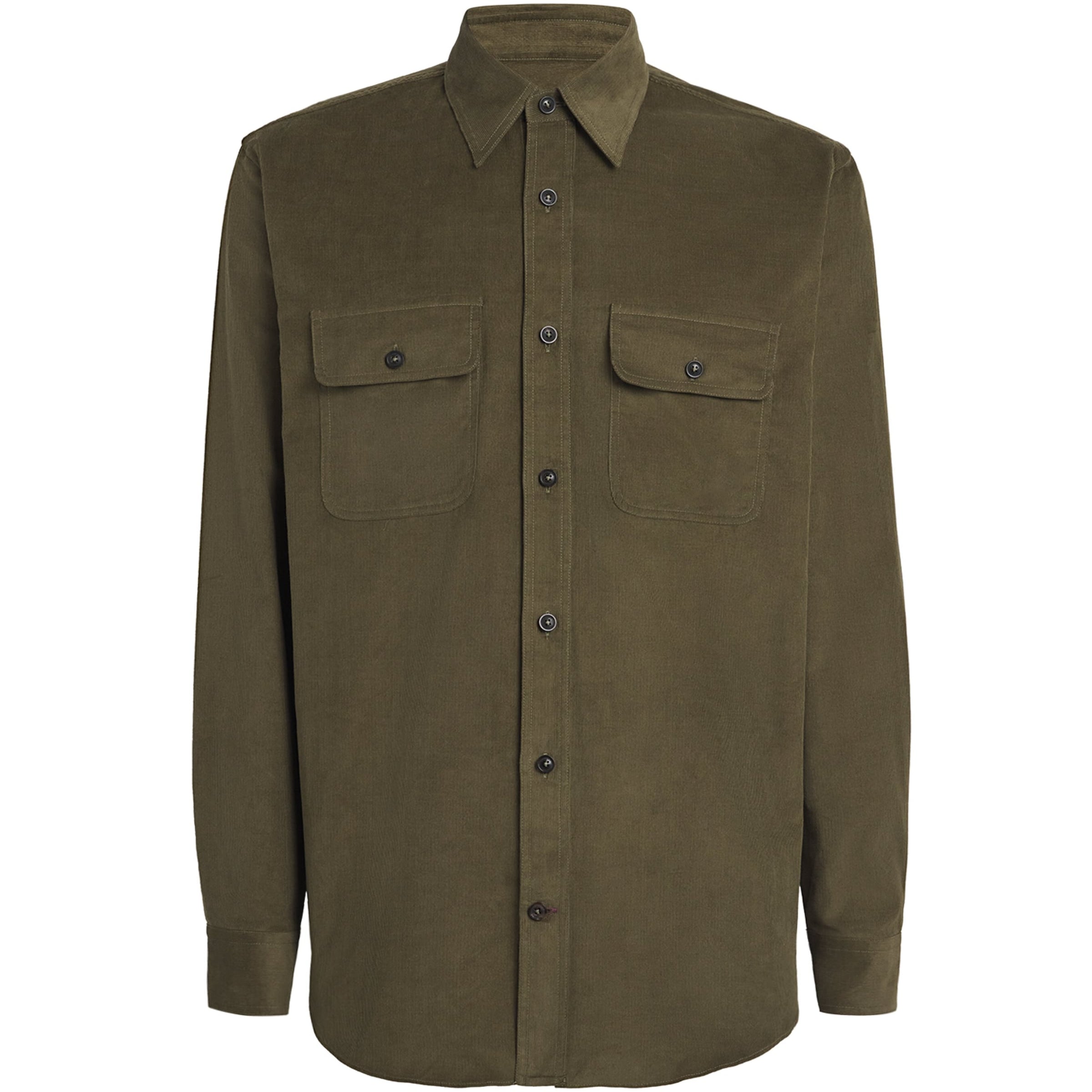 Green Cotton Corduroy Twin-Pocket Shirt