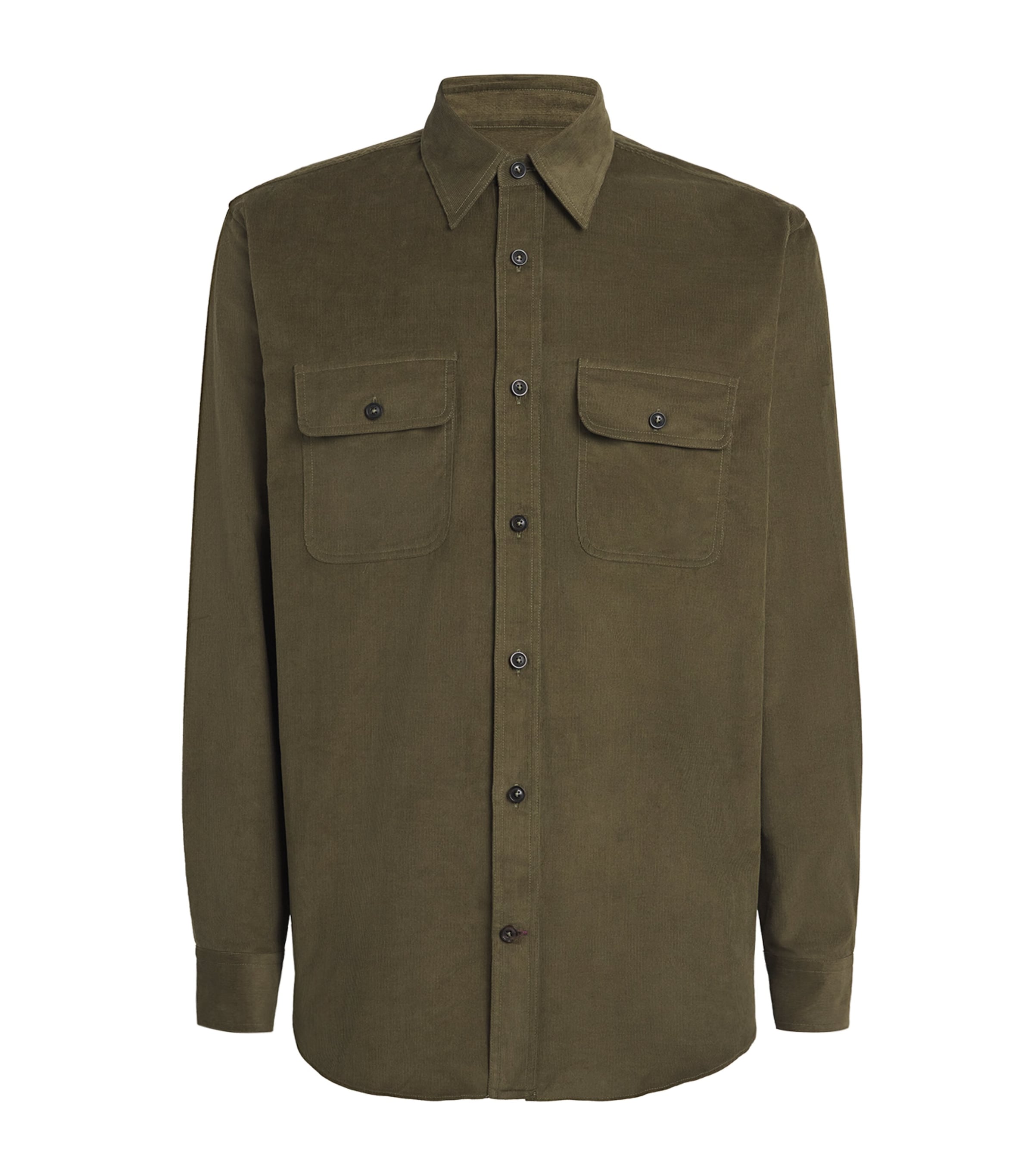 Green Cotton Corduroy Twin-Pocket Shirt