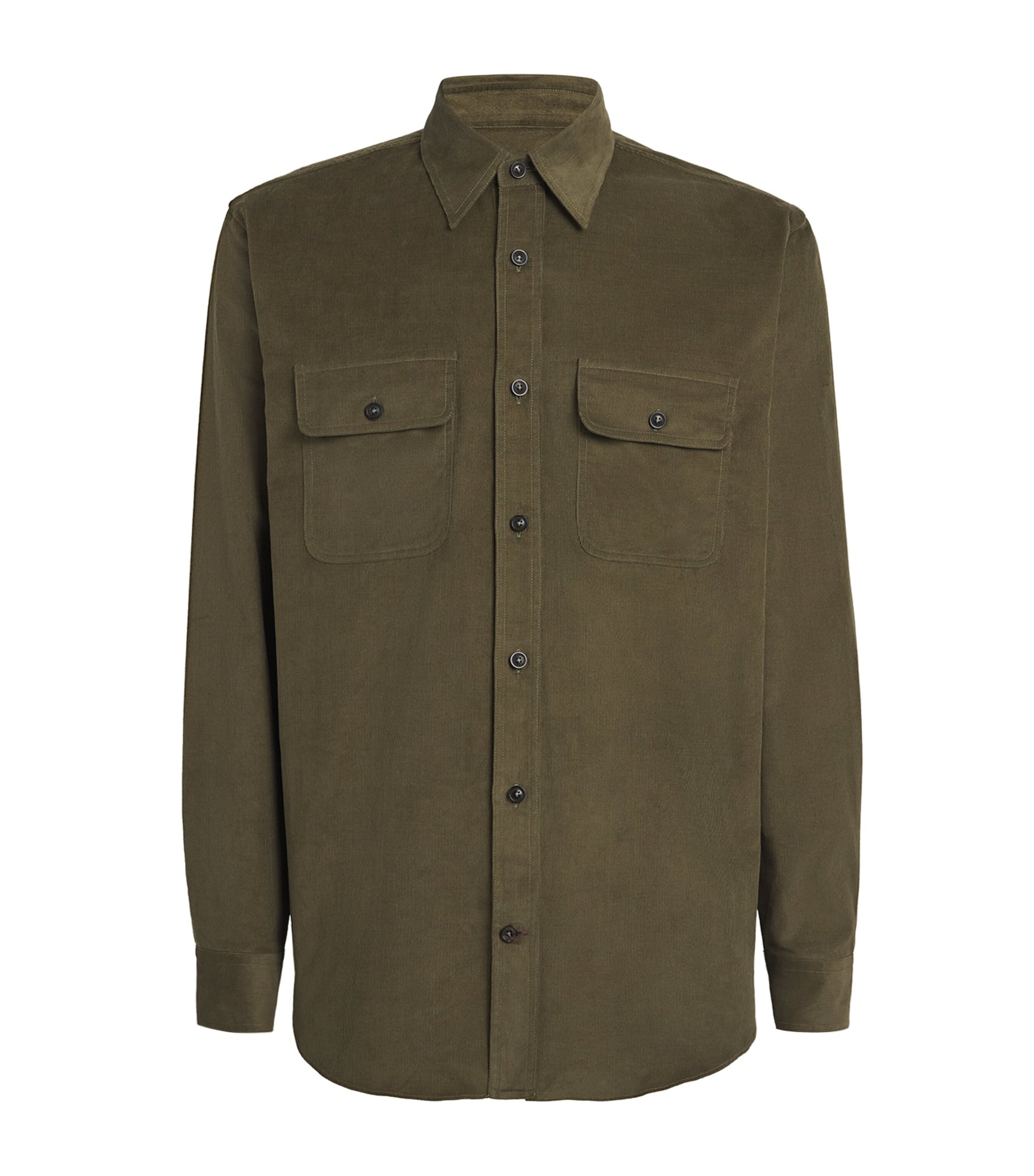 Green Cotton Corduroy Twin-Pocket Shirt