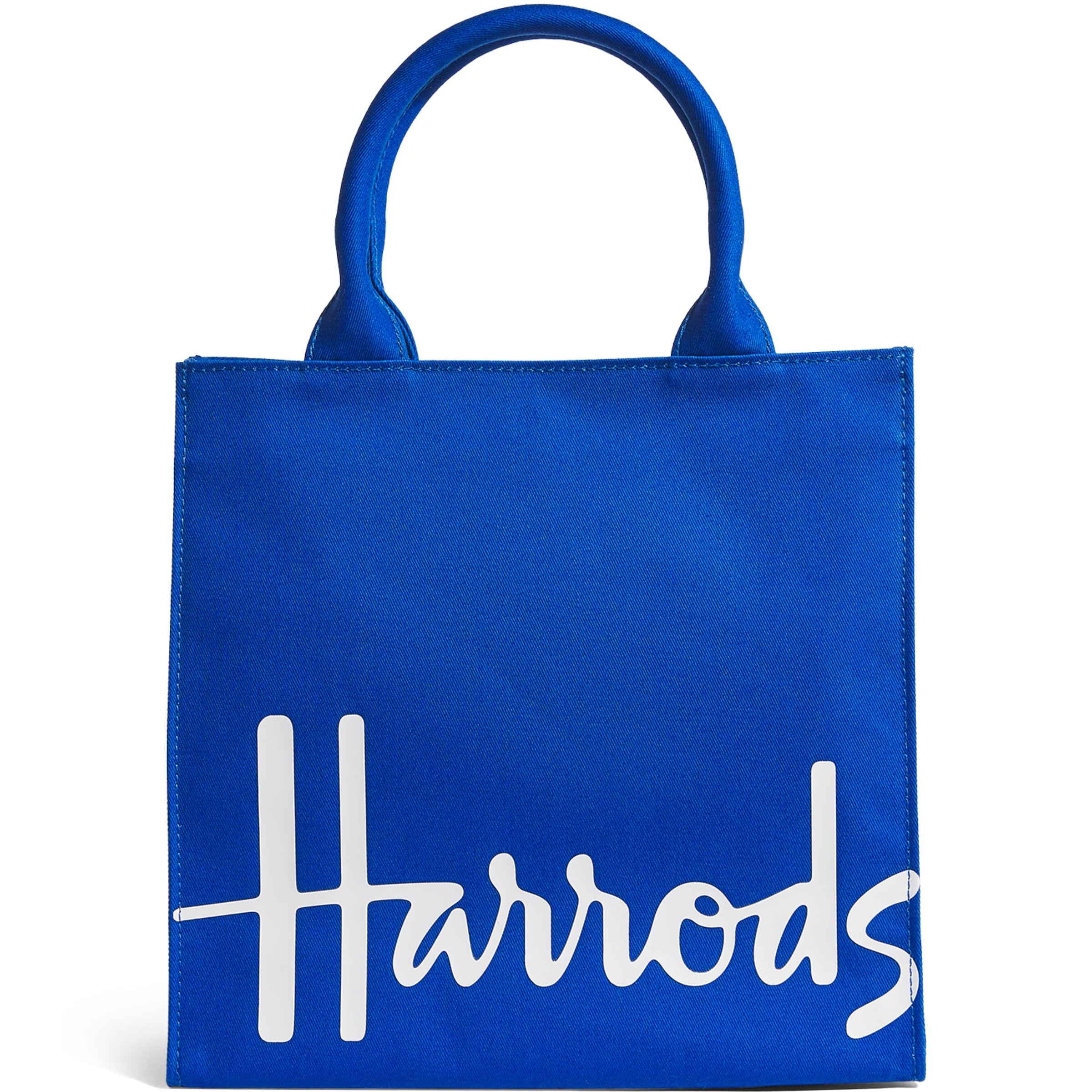 Harrods Blue Small Cotton Logo Tote Bag
