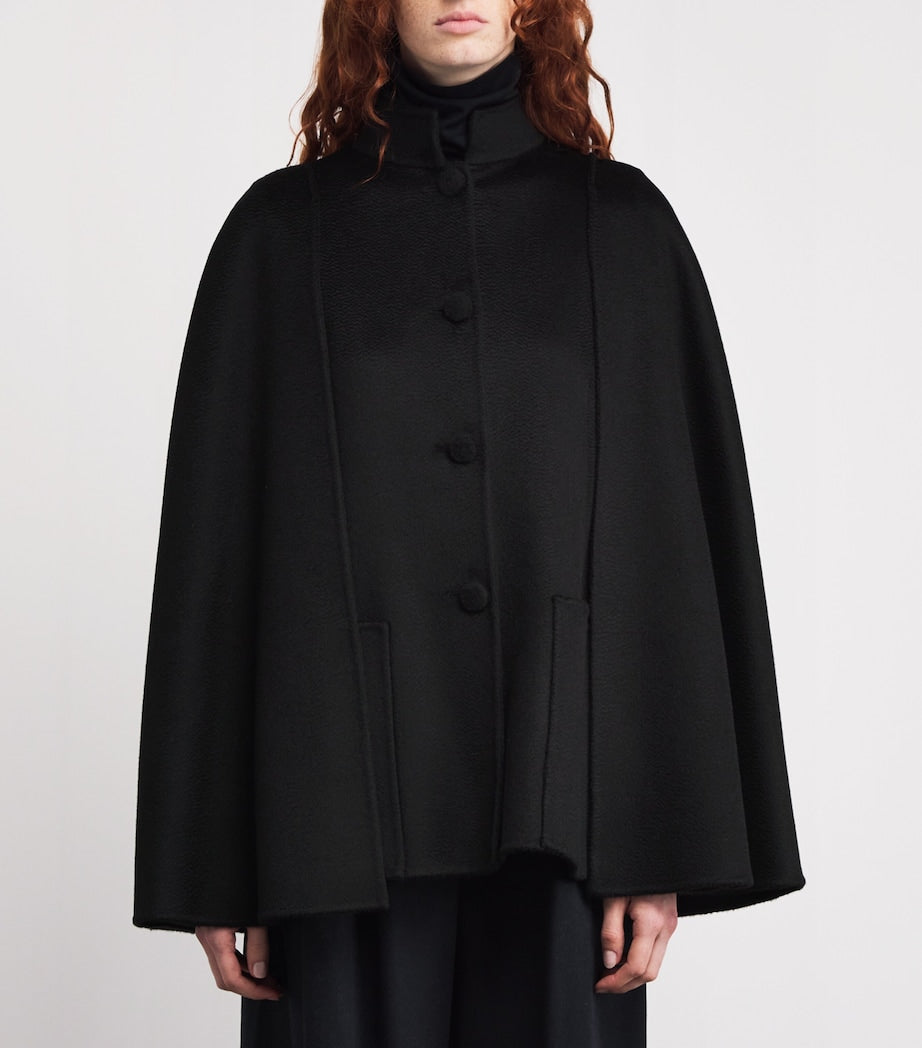 Black Double Cashmere Cape Coat