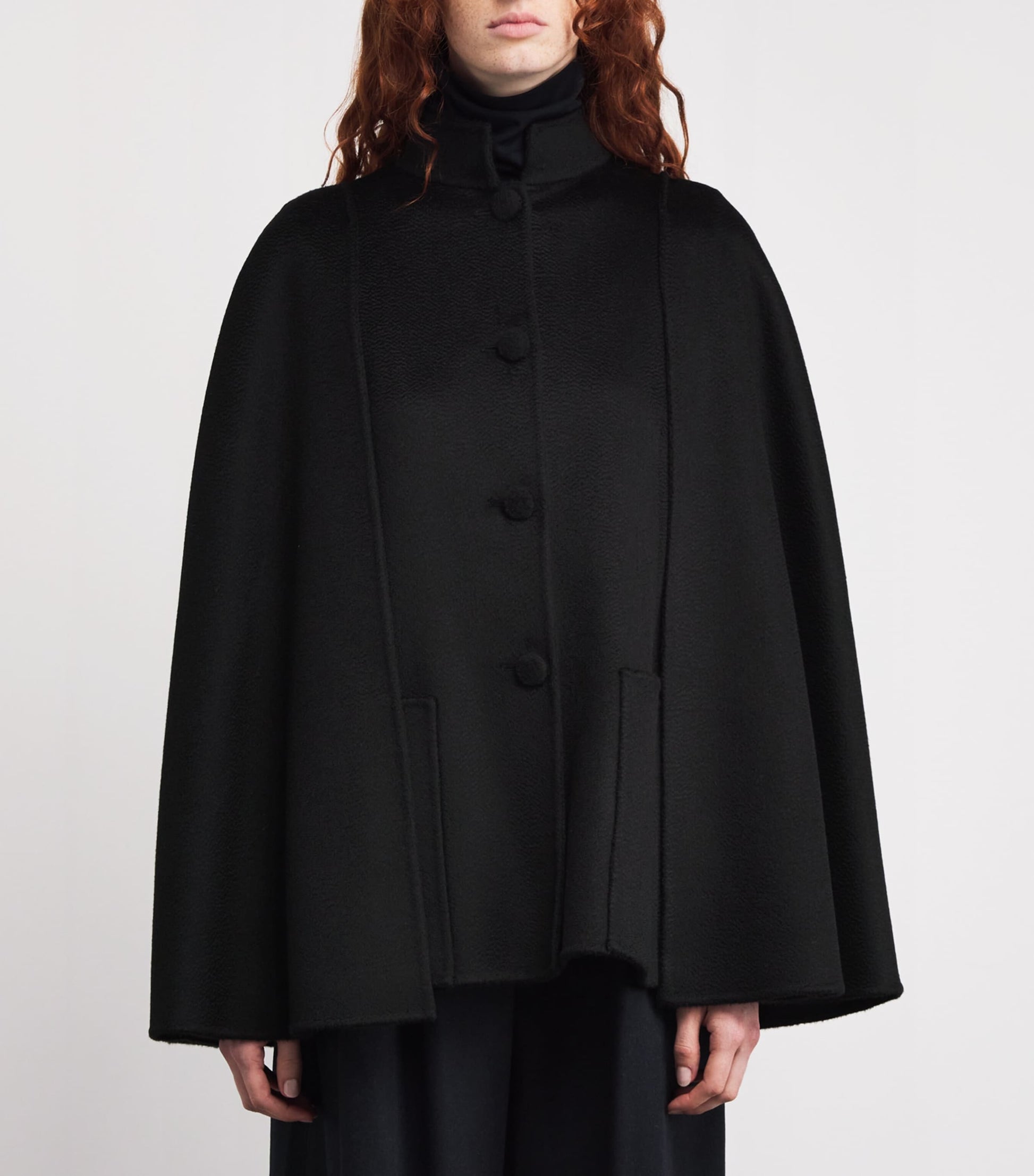 Black Double Cashmere Cape Coat