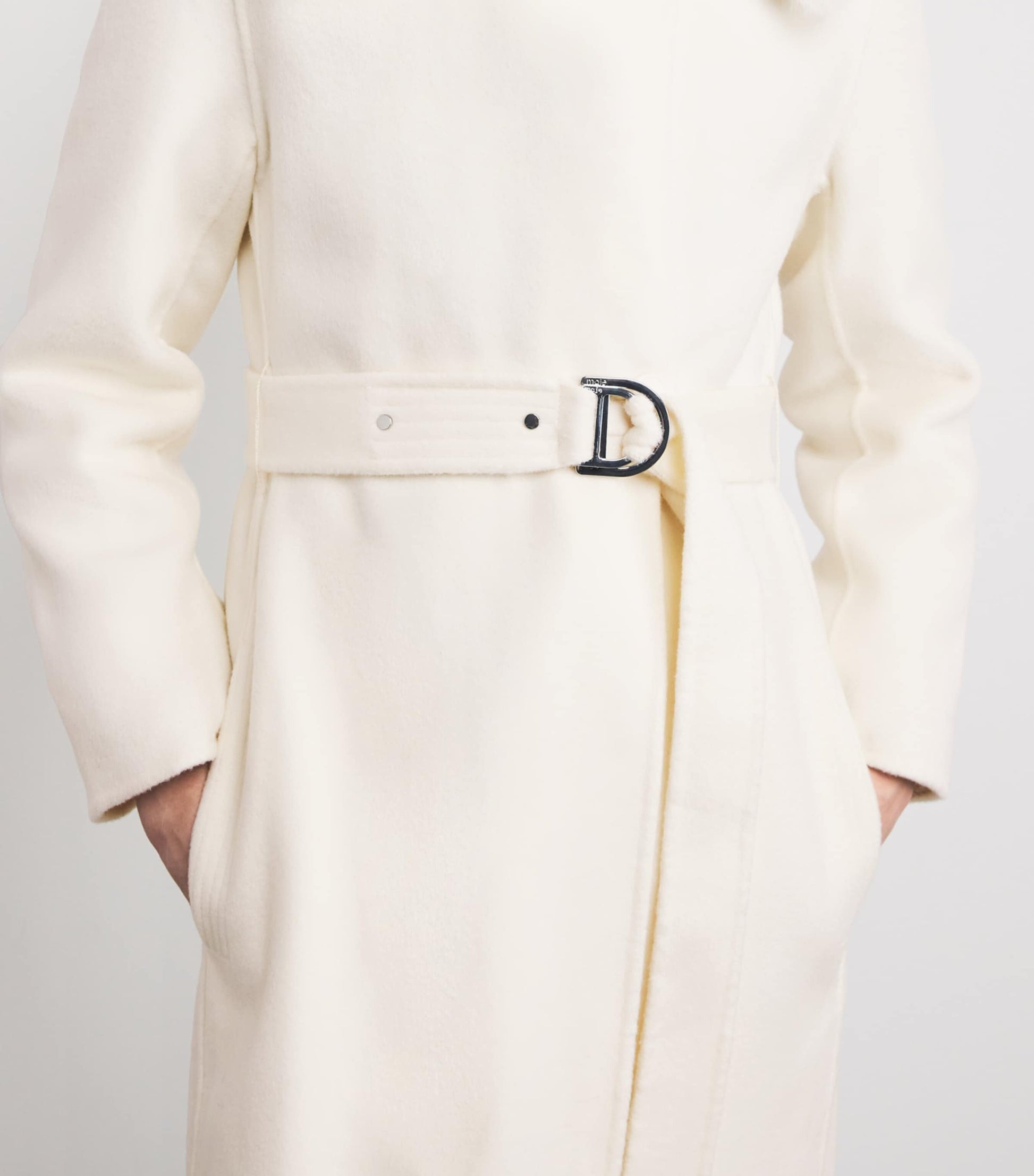 White Wool-Blend Faux Fur Coat