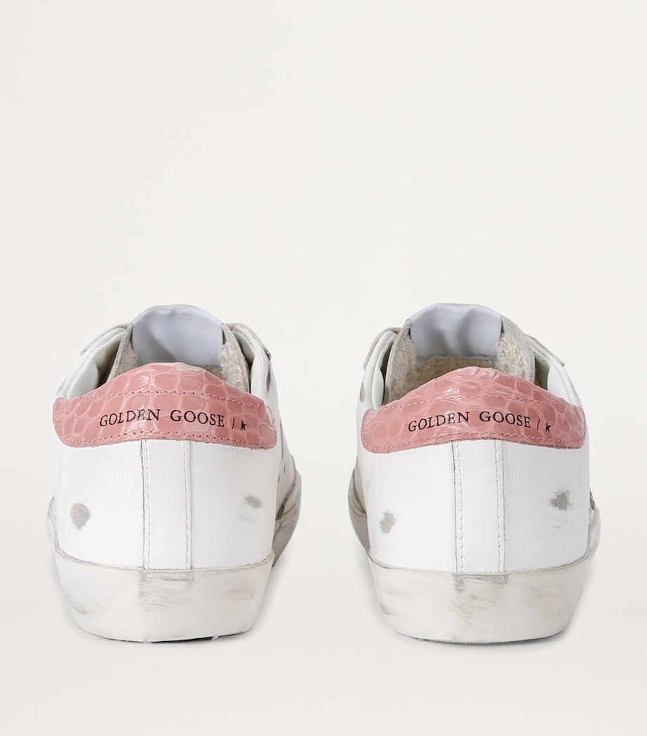 Pink Leather Croc-Embossed Super-Star Sneakers