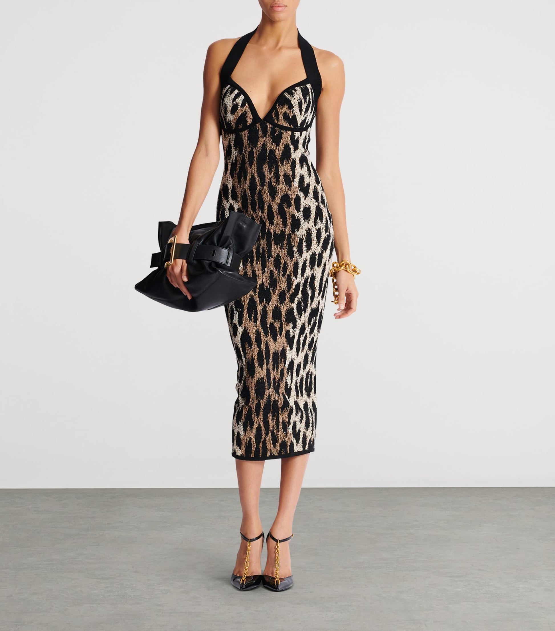 Balmain Brown Leopard Jacquard Midi Dress